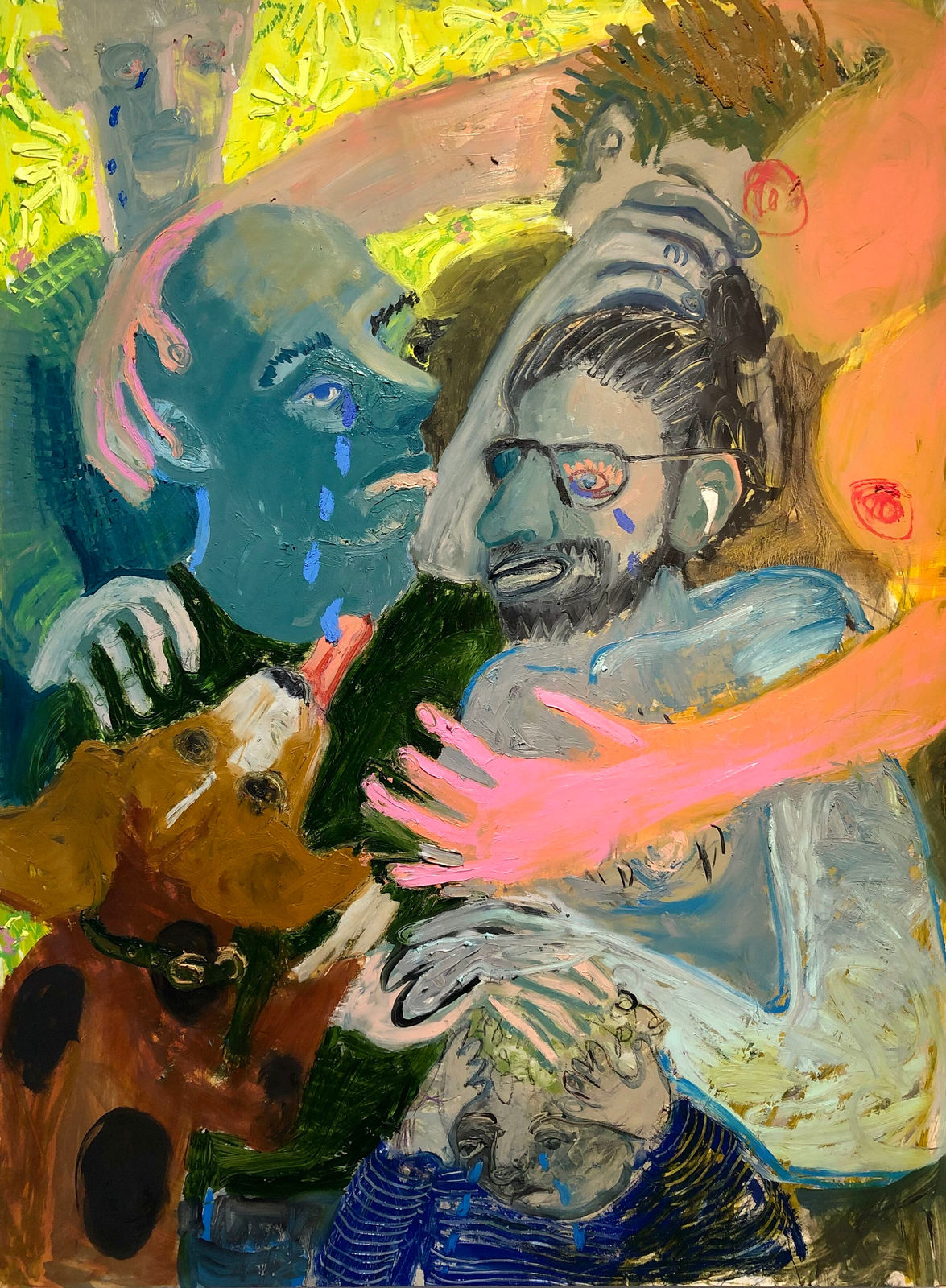 The Crying Men Comforted by The Divine Feminine (and also a beagle)