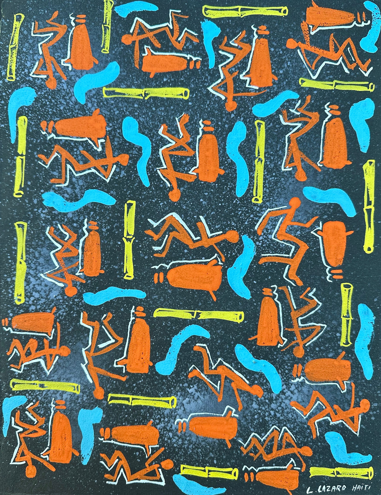 Luckner Lazard, Untitled (Figures playing red drums and yellow instruments ), 1960's