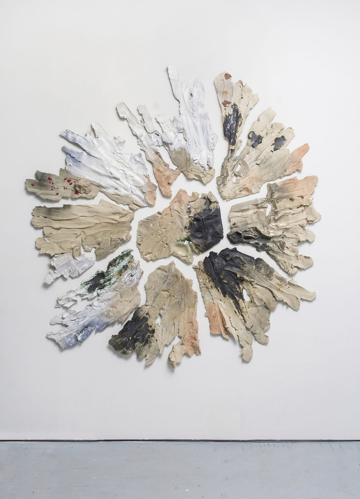 Brie Ruais [American, b. 1982] Broken Ground White (130lbs of clay spread out from center while wearing Birkenstock sandals), 2017