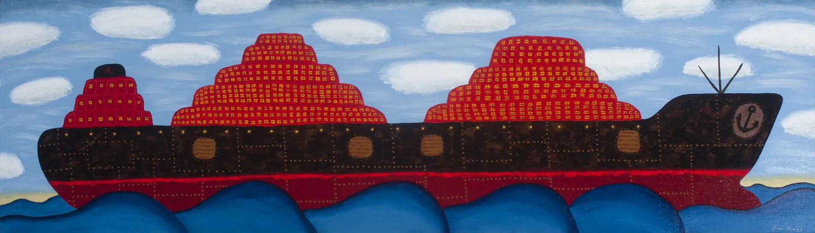 'Babel', oil on board, 35 x 122 cm