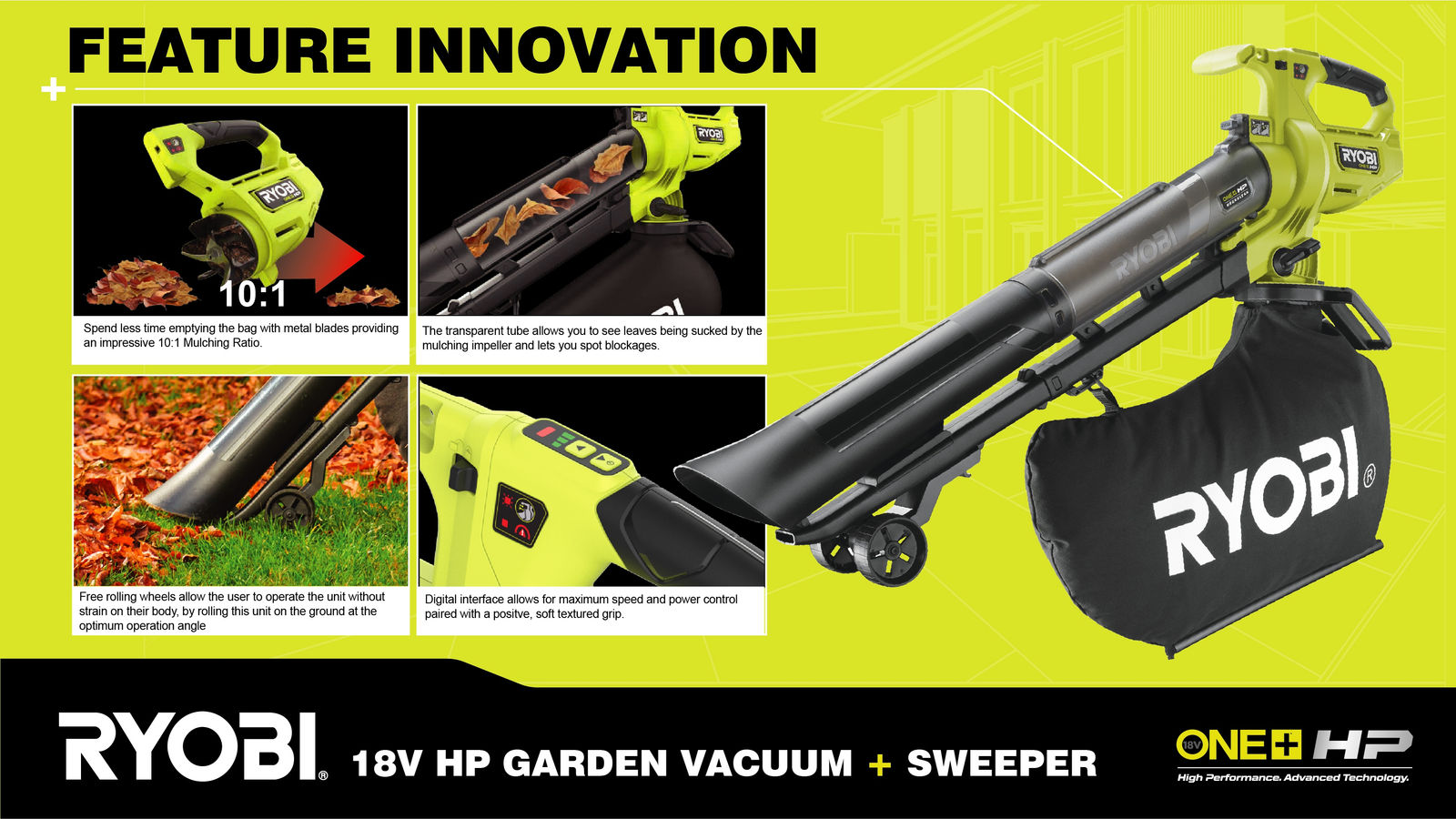 RYOBI 18v HP Brushless Garden Vacuum and Sweeper, Techtronic industries / Hong Kong