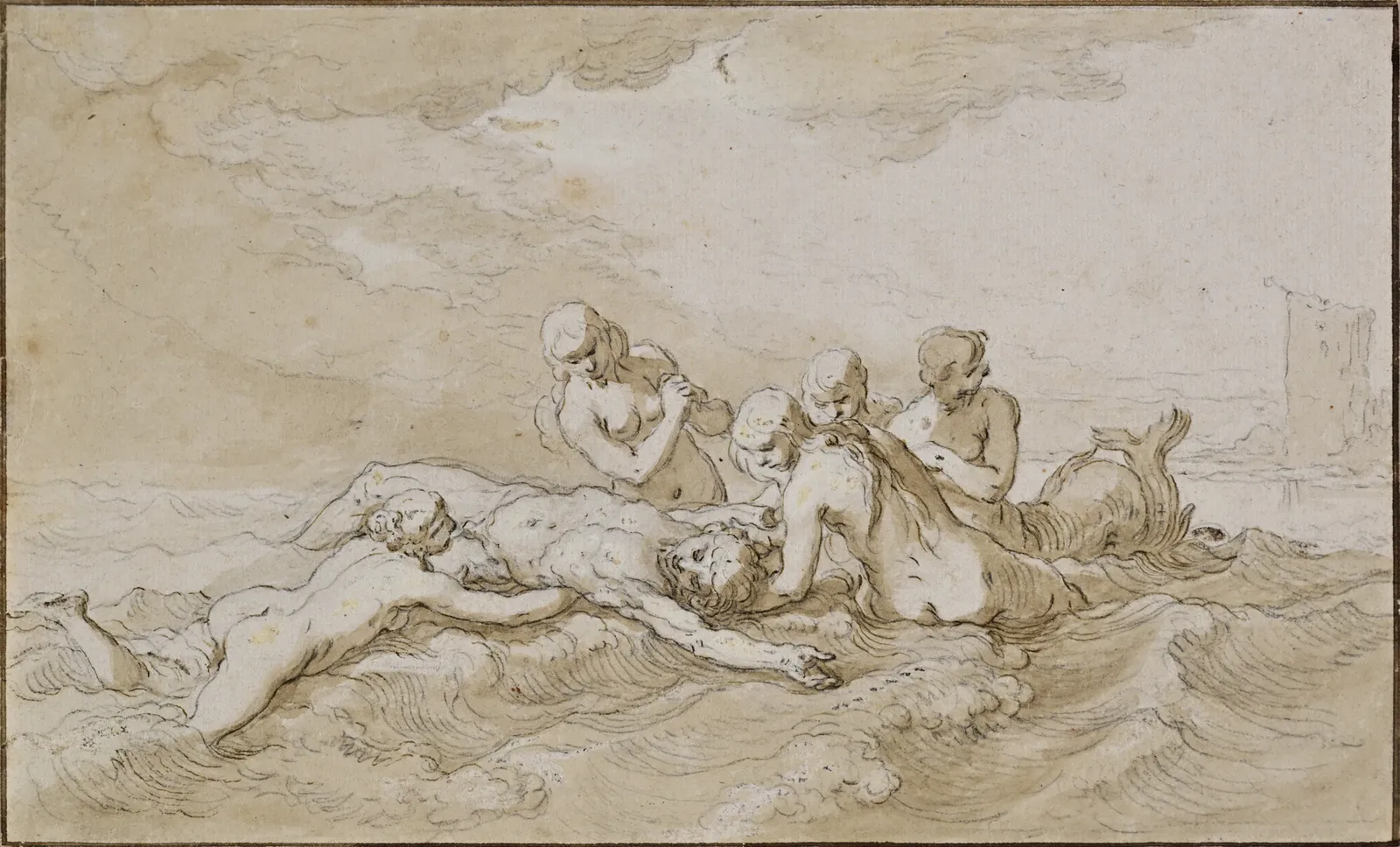 Abraham Bloemaert (Gorinchem 1566 - 1651 Utrecht), Leander carried away by the Nereids
