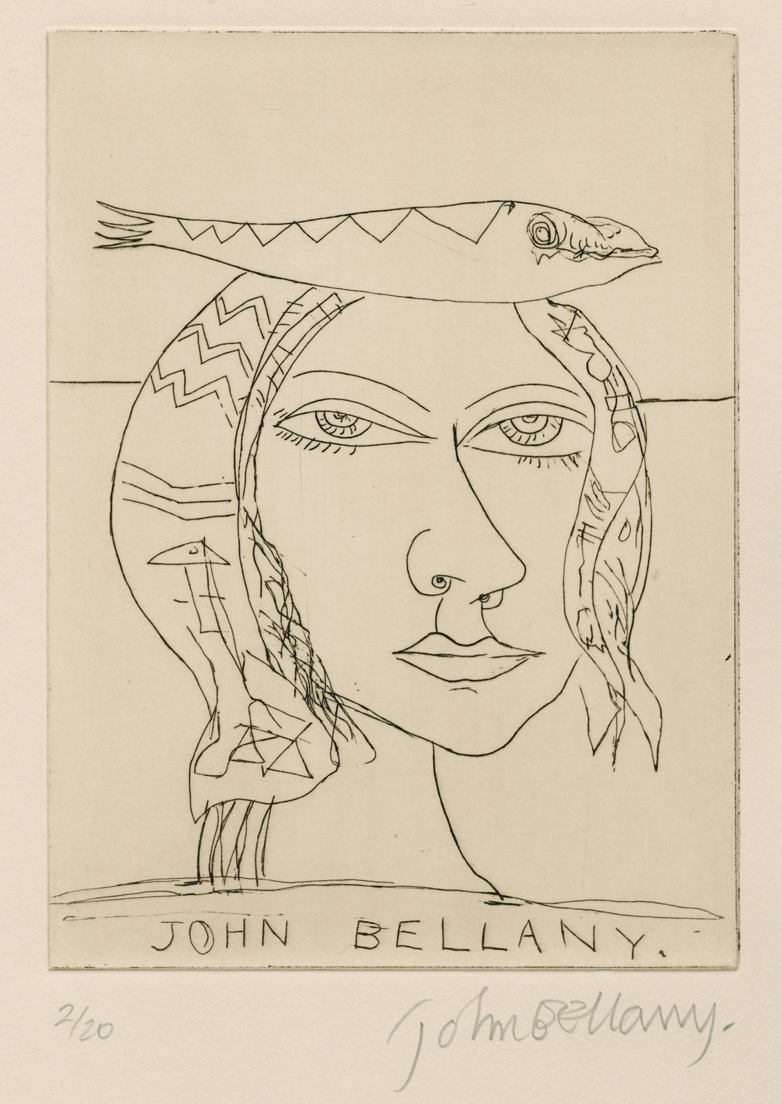John Bellany, Woman With Fish, erching, 1995.