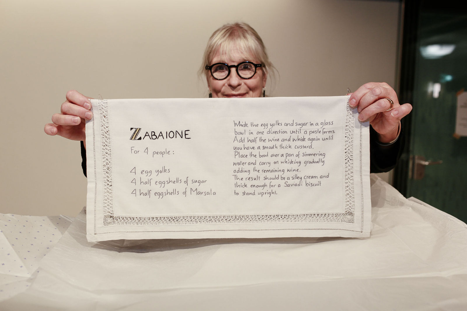 Susan Aldworth with piece from BELONGINGS