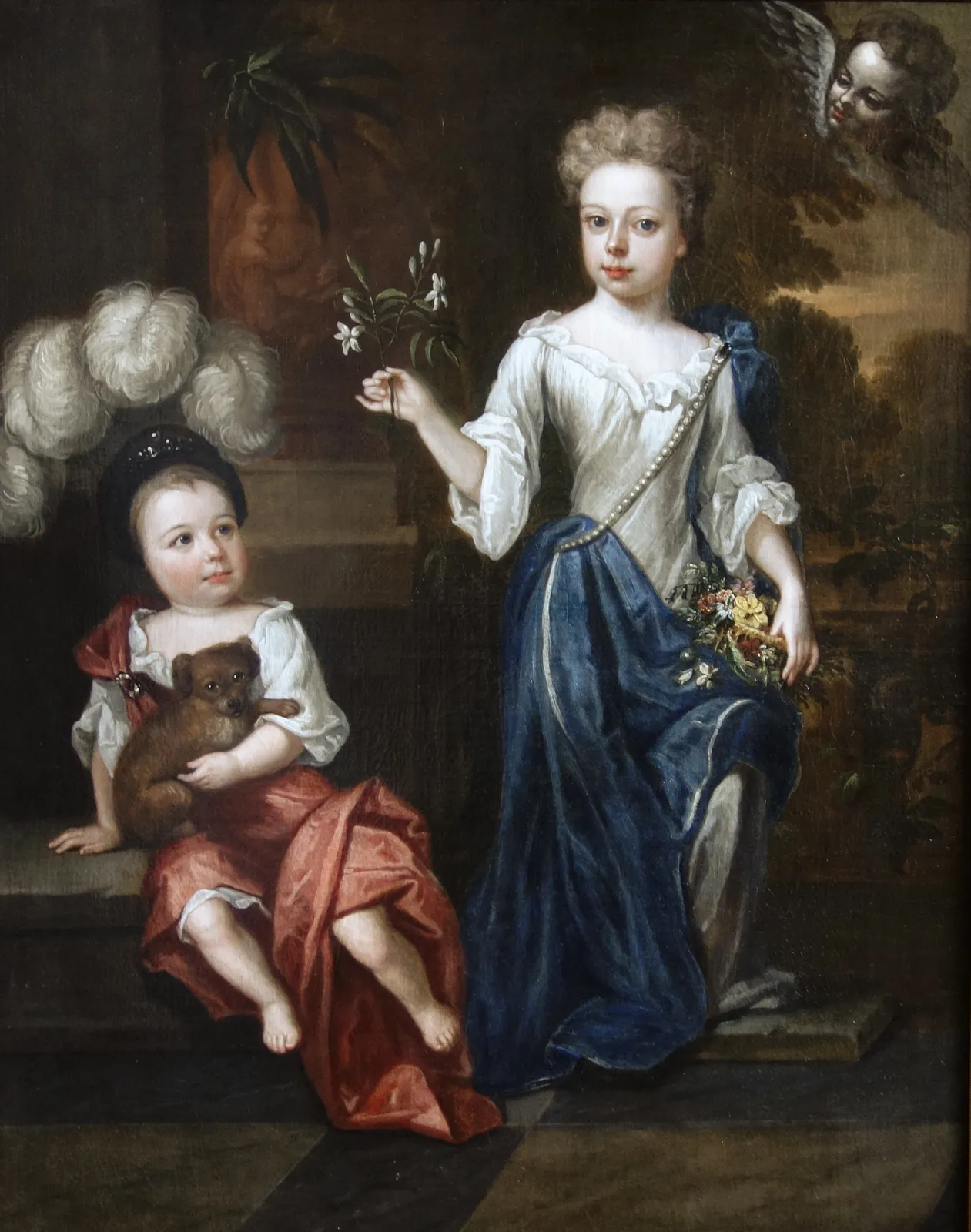 Robert Byng (1666-1720), Two children on a classical garden terrace, 1697