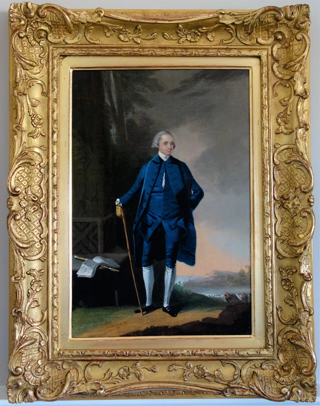 Attributed to Edward Alcock (fl.1745-1778), The Flautist, Johann Joachim Quantz (Germany 1697-1773) standing in a garden beside his flute, c.1750