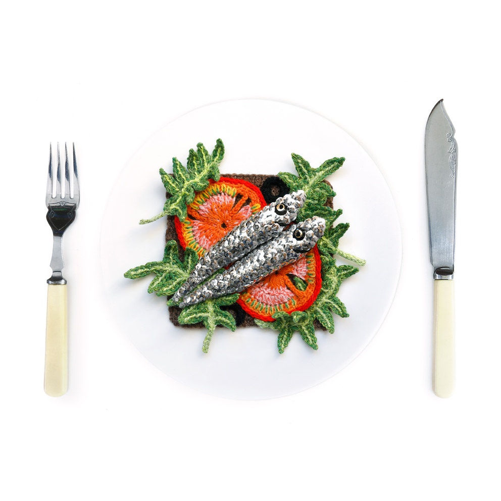 Kate Jenkins, Sequinned Sardines with Rocket and Tomato