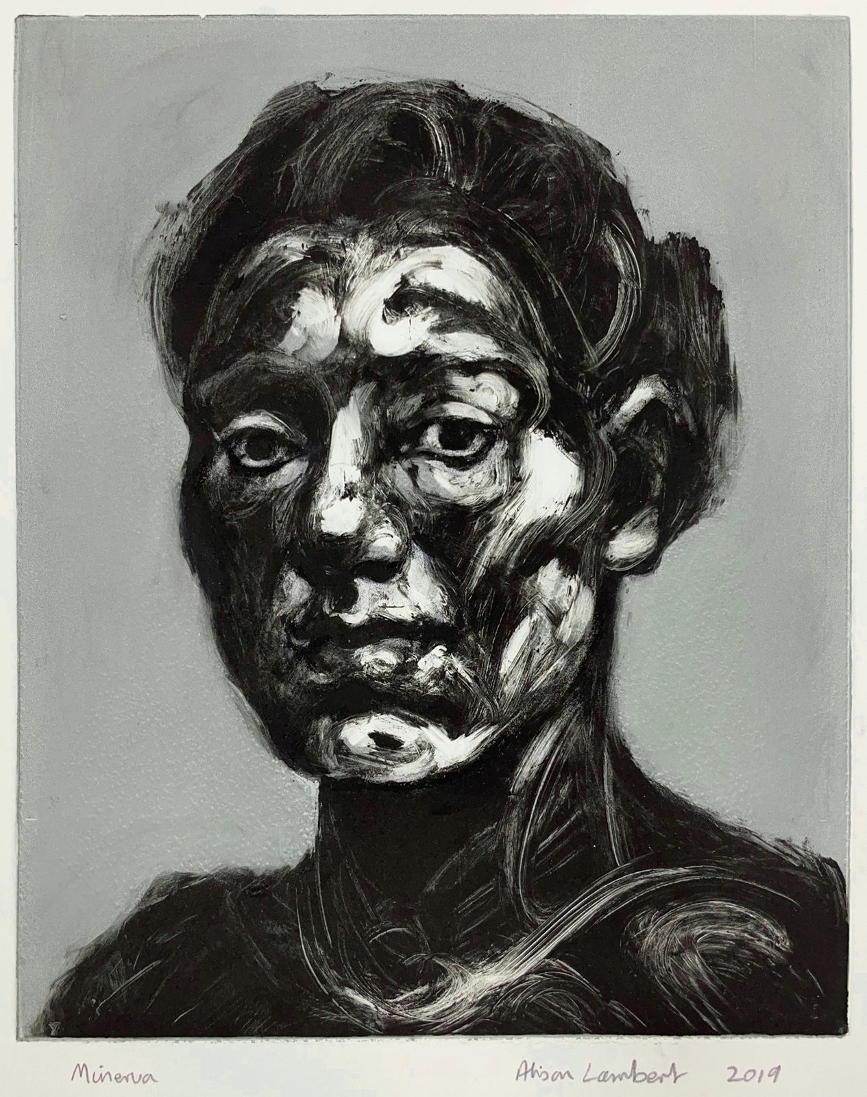 Alison Lambert, Minerva, 2 plate monotype, 30 x 25 cm, 2019