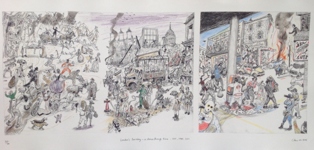 Chris Orr, London's Burning - a dance through time, 1666, 1940, 2011, 2015