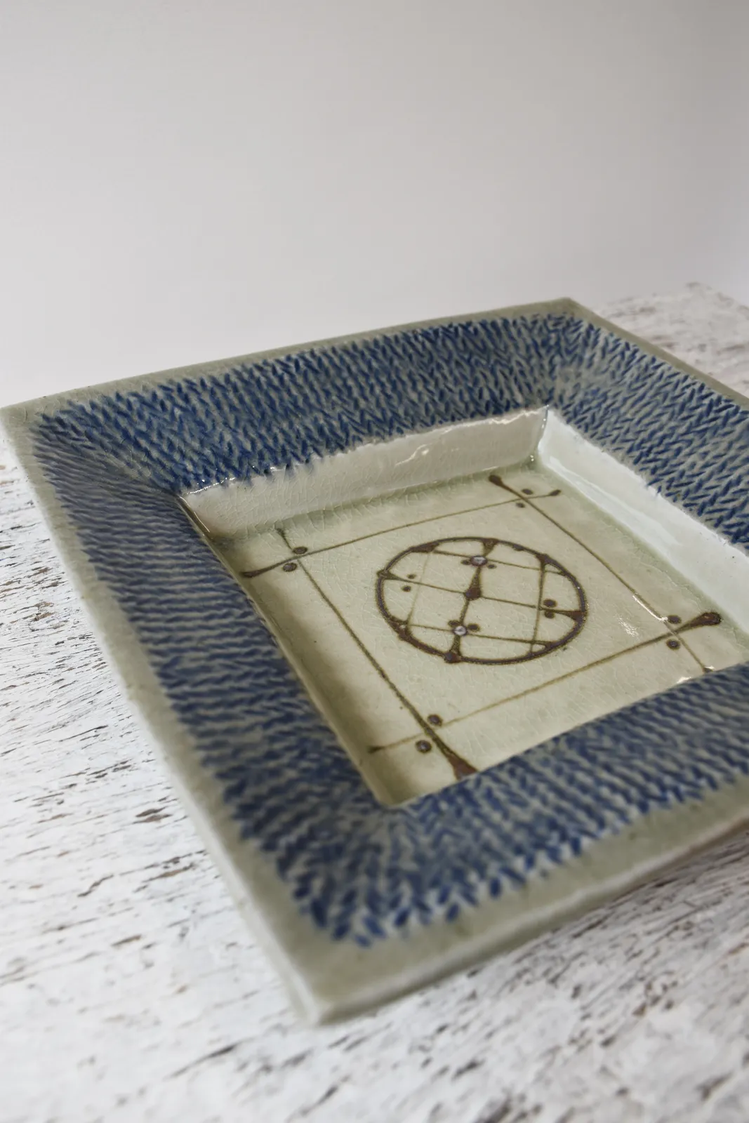 William Plumptre ceramic squared plate pottery at Linden Hall Studio Deal Kent Two Studios Deal High Street Kent Contemporary Art Gallery