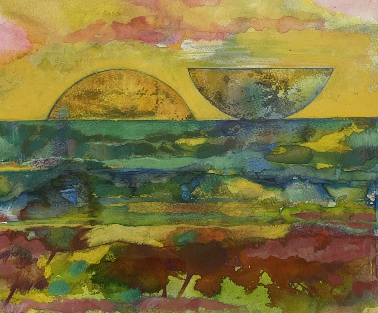 Carol Goodchild, Golden Half Moons with Red Trees