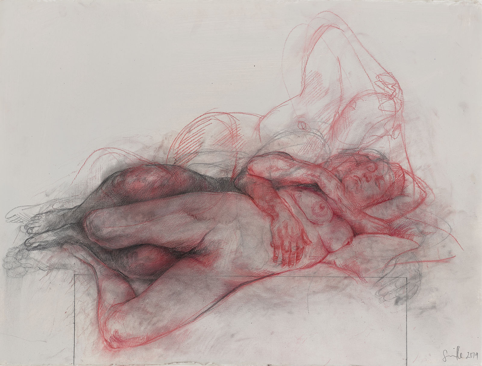 Jenny Saville, Couples Study (Red Chalk), 2019