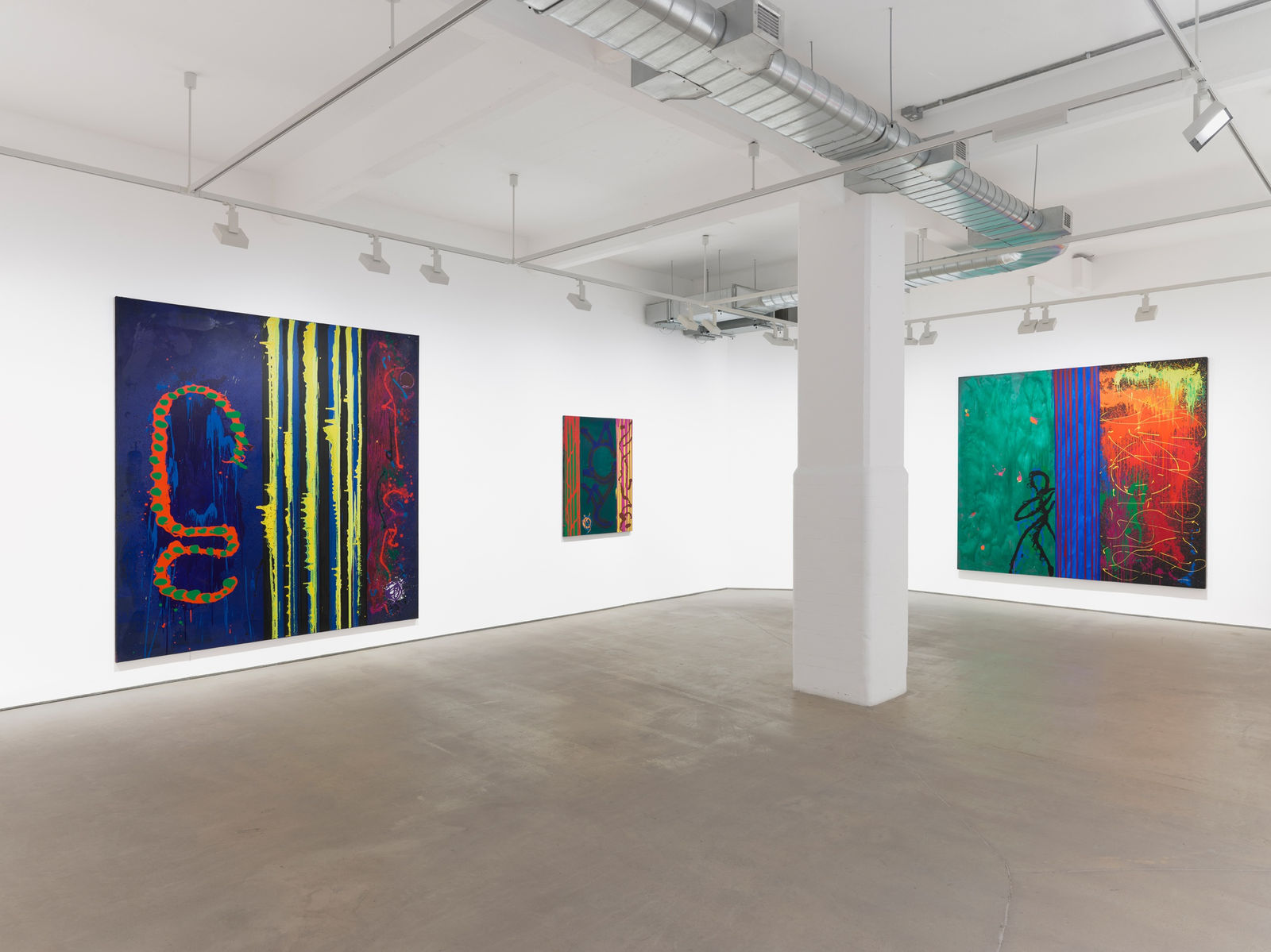 Installation Image of John Hoyland, "Flames Like Rainbows", 1 April – 20 May 2022. Photo by Anna Arca. 