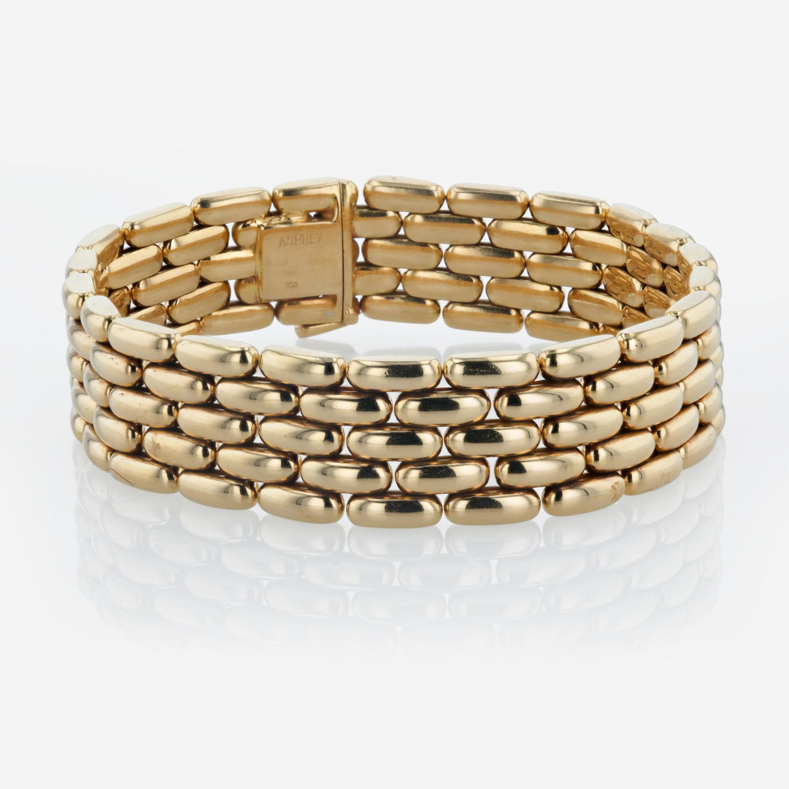 Asprey, 18K Yellow Gold Five Row Panther Style Link Bracelet