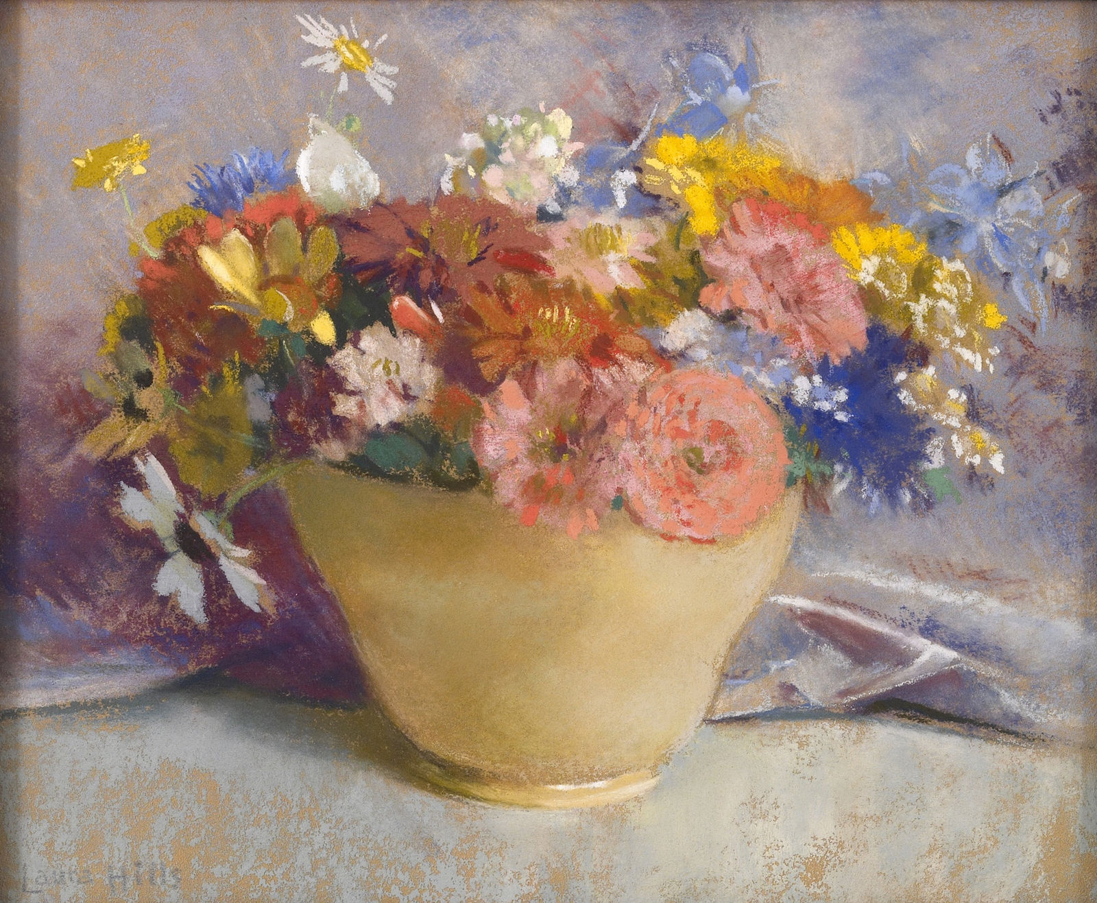 Laura Coombs Hills, Mixed Flowers in a Yellow Vase, c. 1915-1920