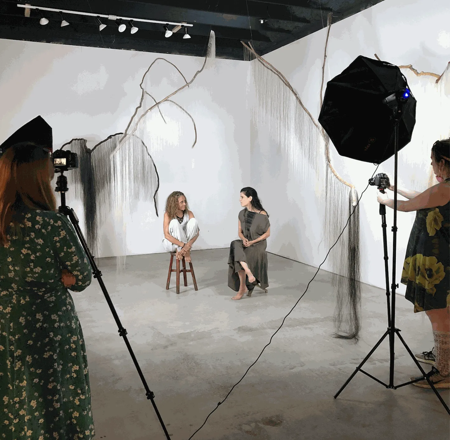 Milica Paranosic, composer and Cheri Magid, librettist for Penelope and the Geese and Lara St John, videographer with sculpture by Millicent Young©2020