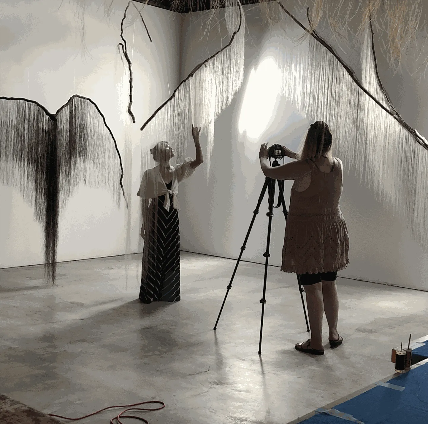 Hai Ting Chinn, mezzo soprano soloist, Penelope and the Geese and Lara St John, videographer with sculpture by Millicent Young©2020