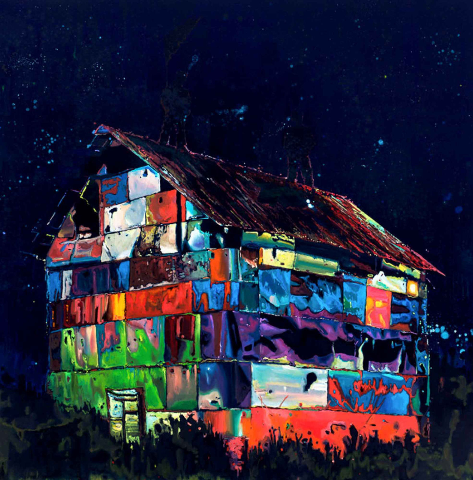 Revolution in The House of Colors, 2011 by Armando Marino – Oil on canvas, 84 x 84 inches – Contemporary artwork featuring bold colors and dynamic composition, displayed at 532 Gallery.