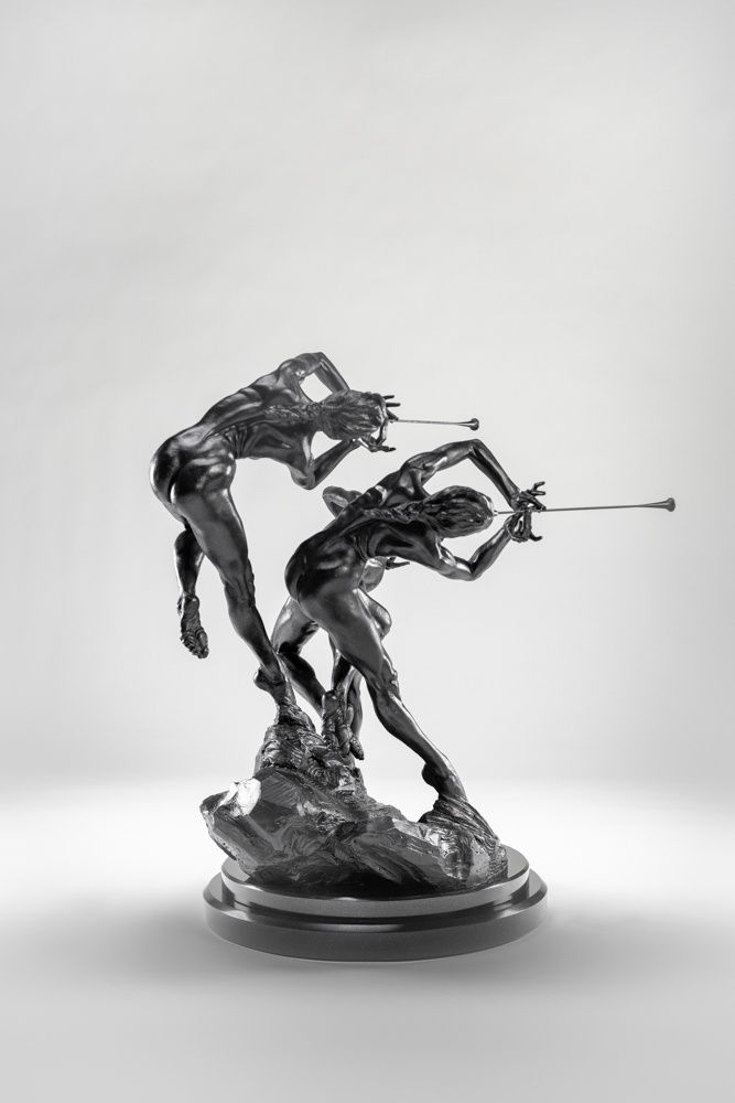 Richard MacDonald, Three Trumpeters, Nude, Third Life, Blanc Noir, 2020