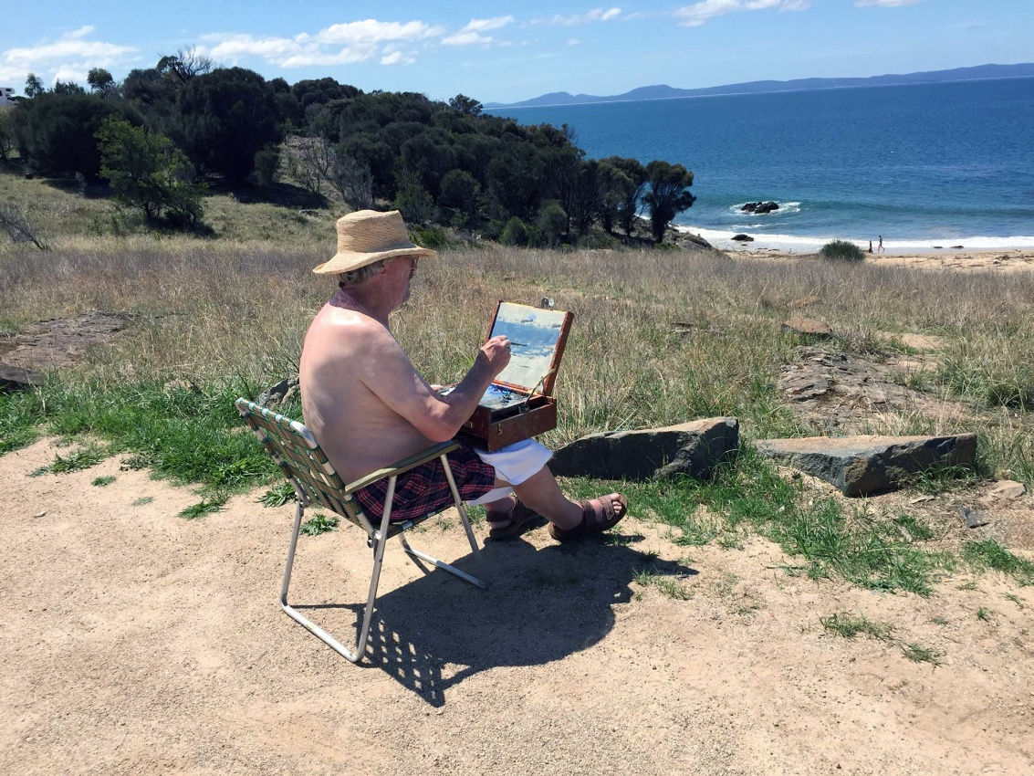 Tom with his pochade in Tasmania