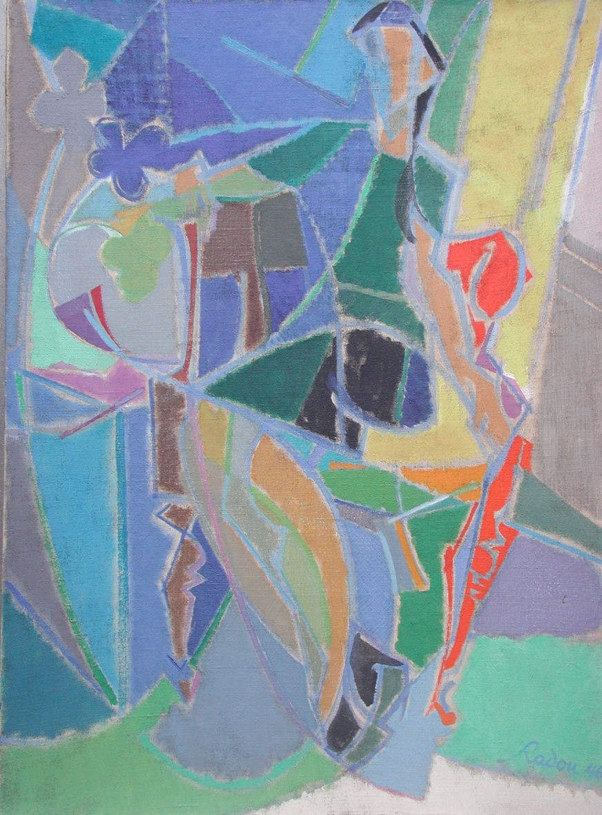 Othello Radou, Jeune Fille Assise sur un Fauteuil Rouge, 1946