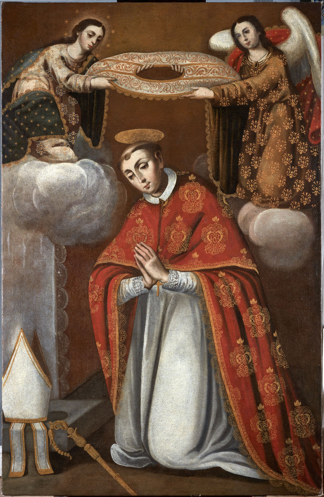 BASILIO DE SANTA CRUZ PUMACALLAO, Investure of Saint Ildelfonsus by the Virgin Mary and angel, Cuzco (Peru), 1635-1710, active 1661-1700