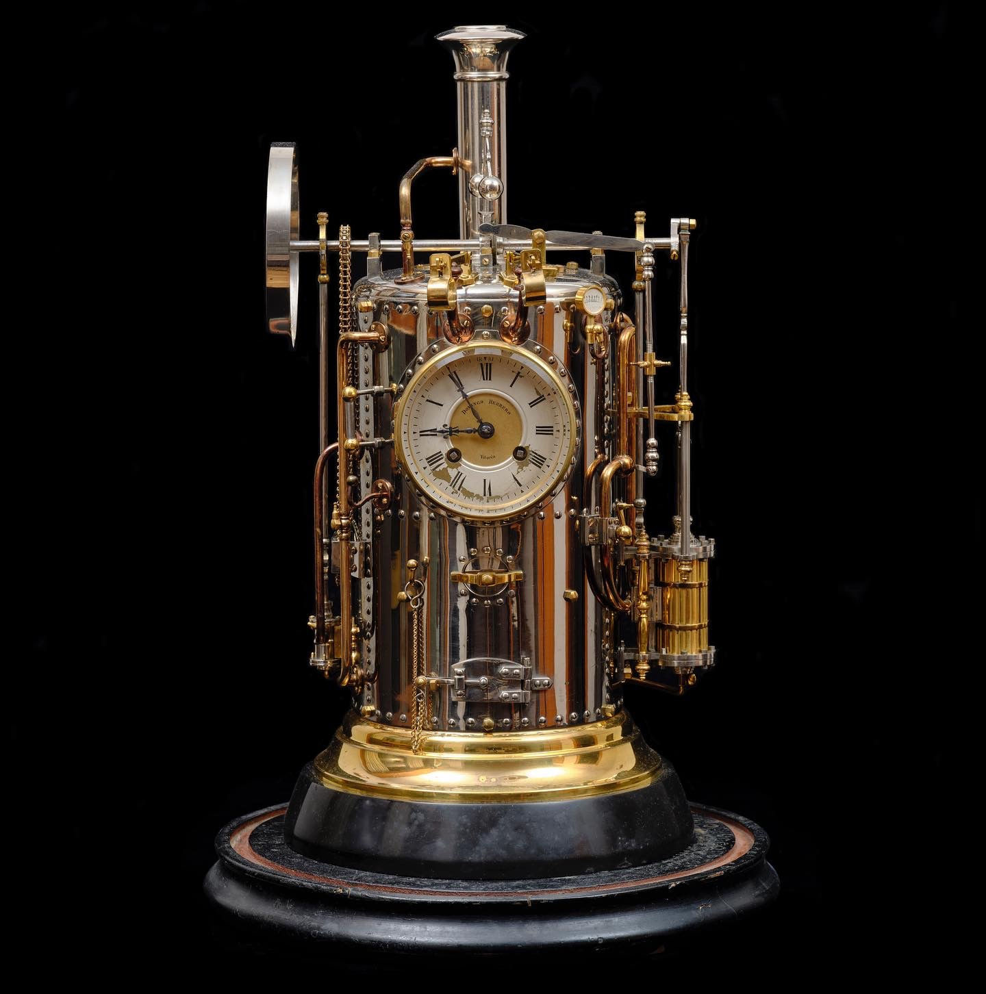 A VERY RARE INDUSTRIAL VERTICAL STEAM BOILER CLOCK PROBABLY BY GUILMET, Circa 1890