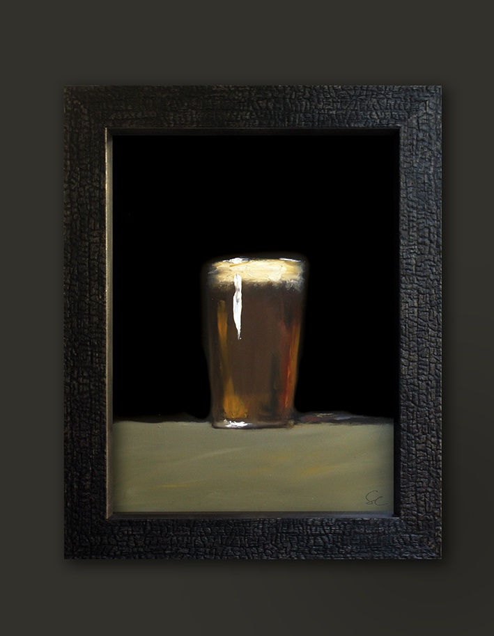 Large Pint of Ale Oil Painting on panel by artist Stephen Charlton