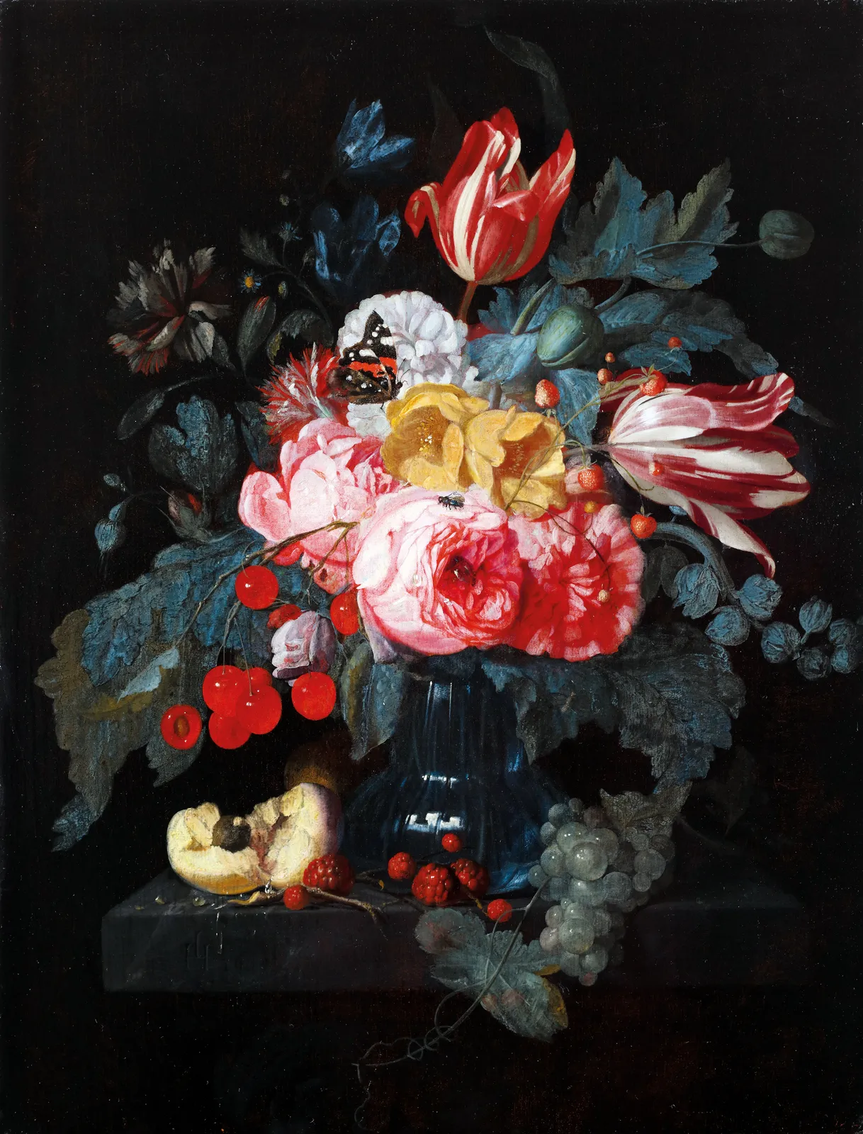Johannes Hannot (Leyde 1633-1684), nature morte avec tulipes et roses, 17 ème