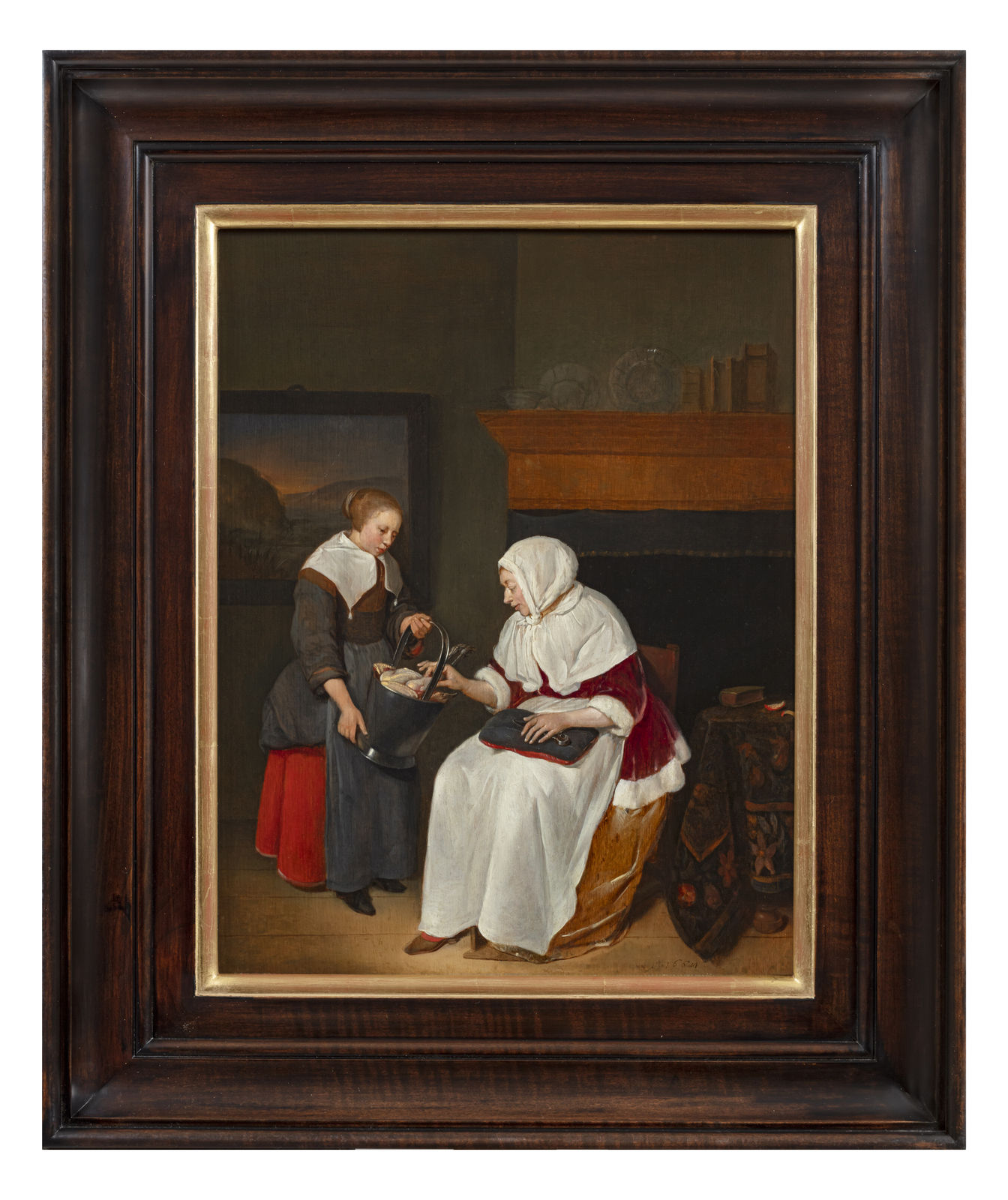 Quiringh Gerritsz. van Brekelenkam (1622-1668), une dame avec sa servante, 17 ème