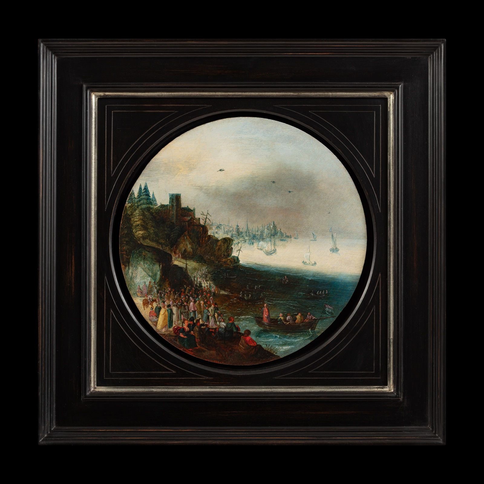 Jan BRUEGHEL dit de VELOURS (atelier) (Bruxelles 1568-1625), Le Christ prêchant en barque sur le lac de Genesareth , 16 ème