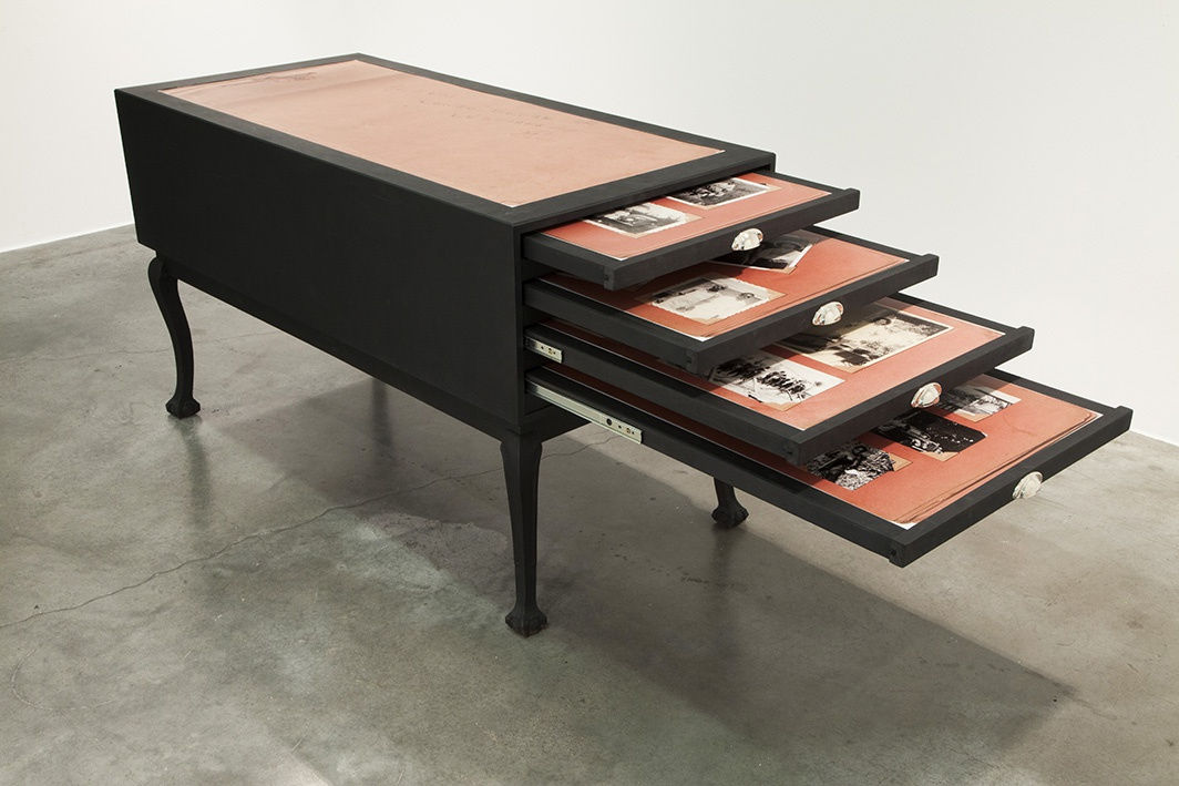 VASCO ARAÚJO Memória infinita, 2016 Painted wood arquive, 9 digital photographs, wood frames, dimo tapes 150 x 70 x 100 cm