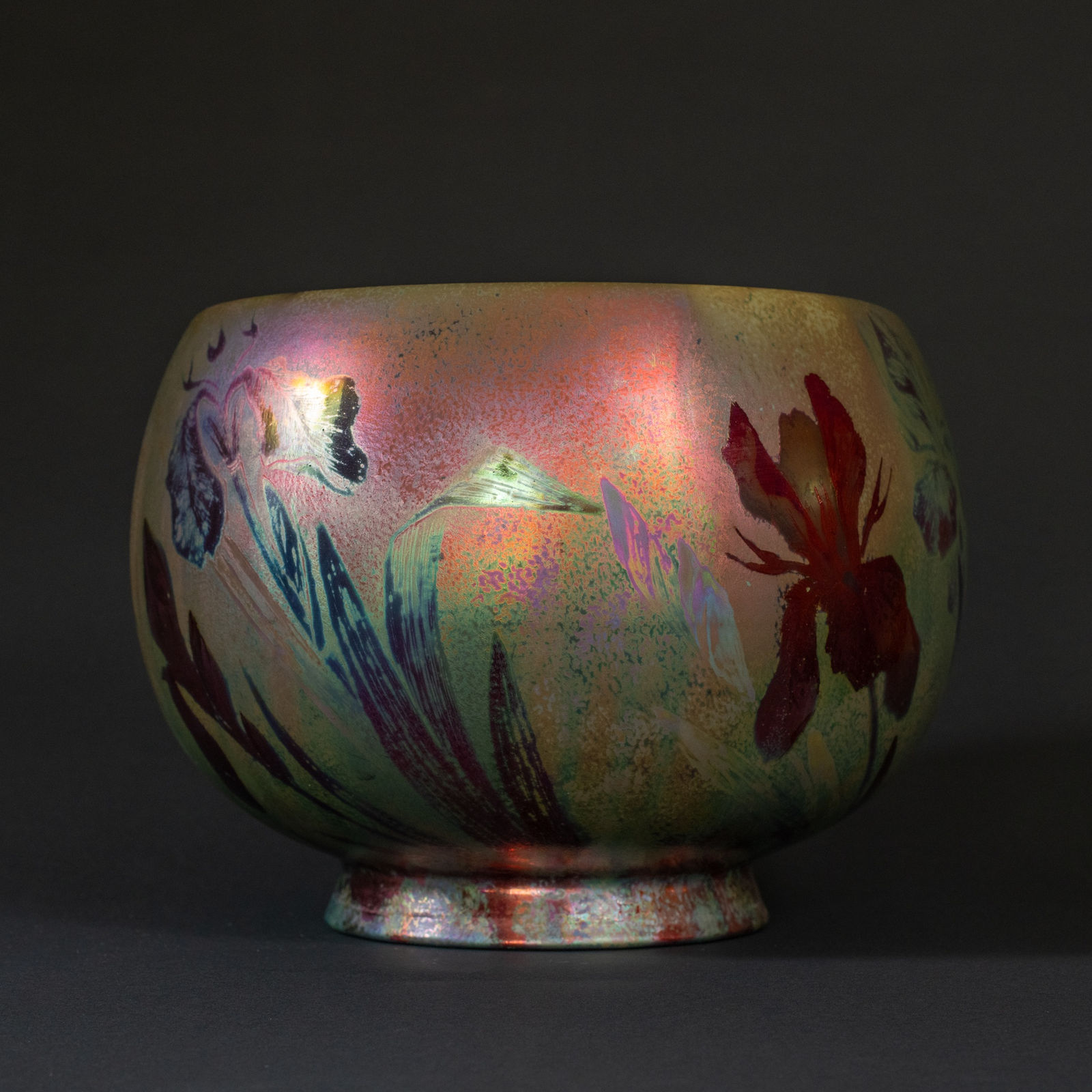 Massier, Red Iris Cachepot,  c. 1900