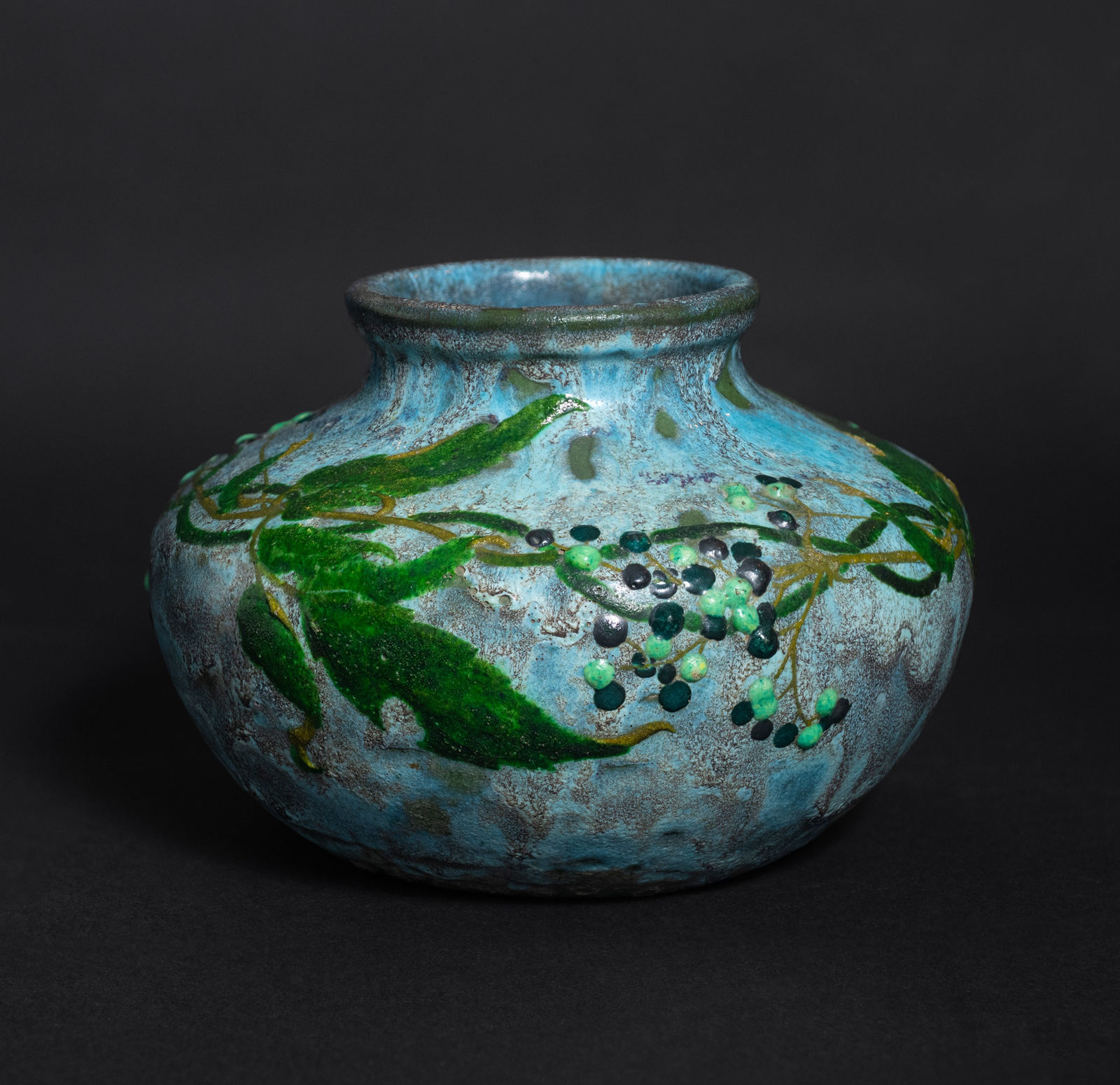 Henri-Leon Charles Robalbhen, Berries & Vines Vase,  c. 1900