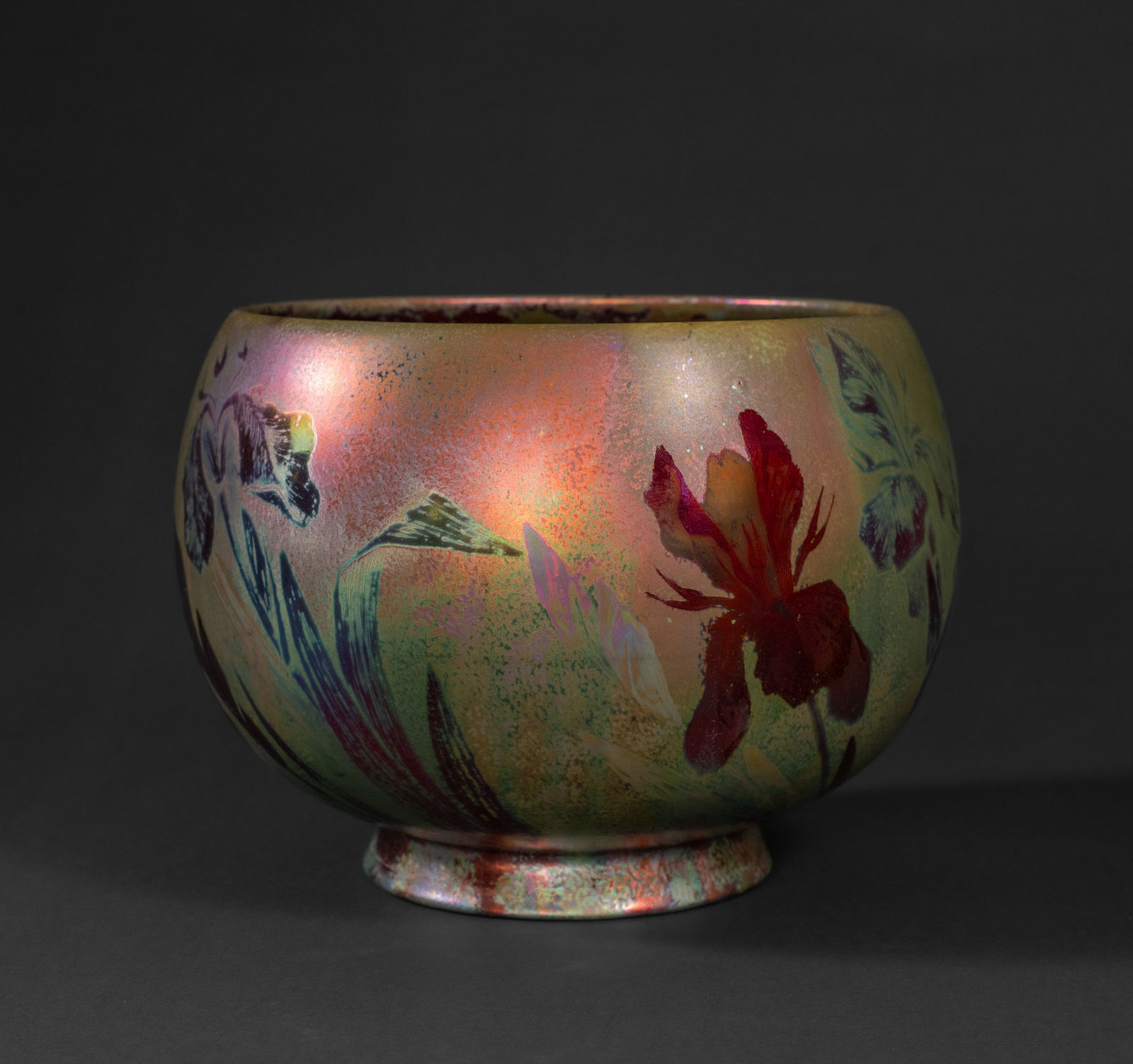 Massier, Red Iris Cachepot,  c. 1900