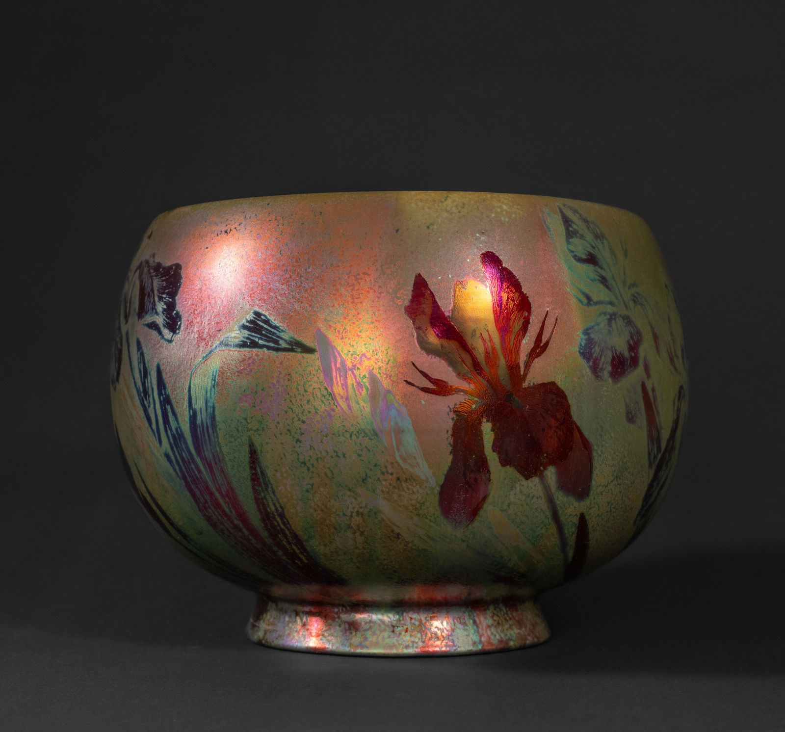 Massier, Red Iris Cachepot,  c. 1900