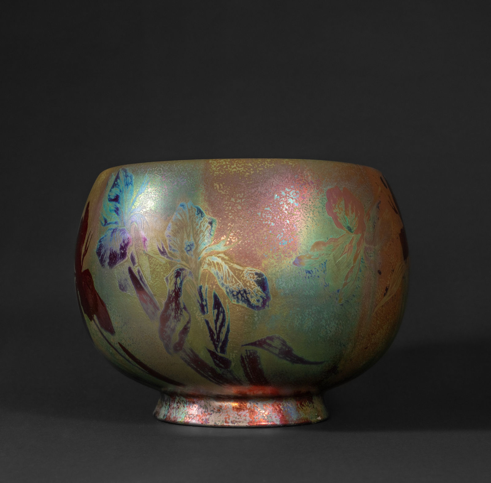 Massier, Red Iris Cachepot,  c. 1900