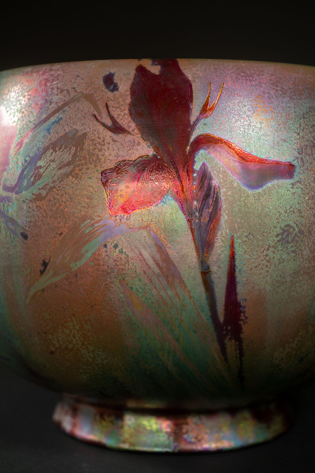 Massier, Red Iris Cachepot,  c. 1900