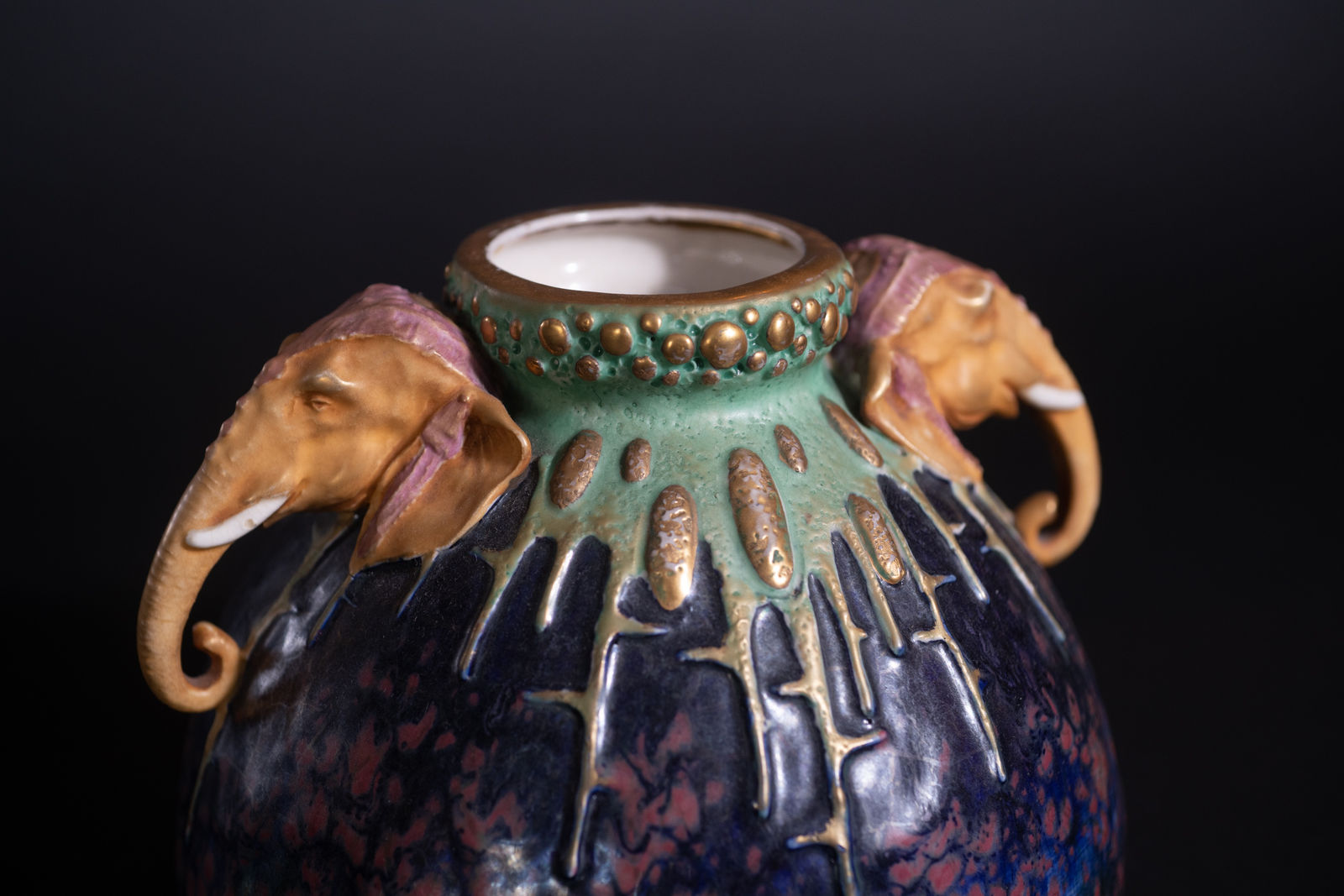 Amphora, Ornate Elephant-Handled Vase,  c. 1910