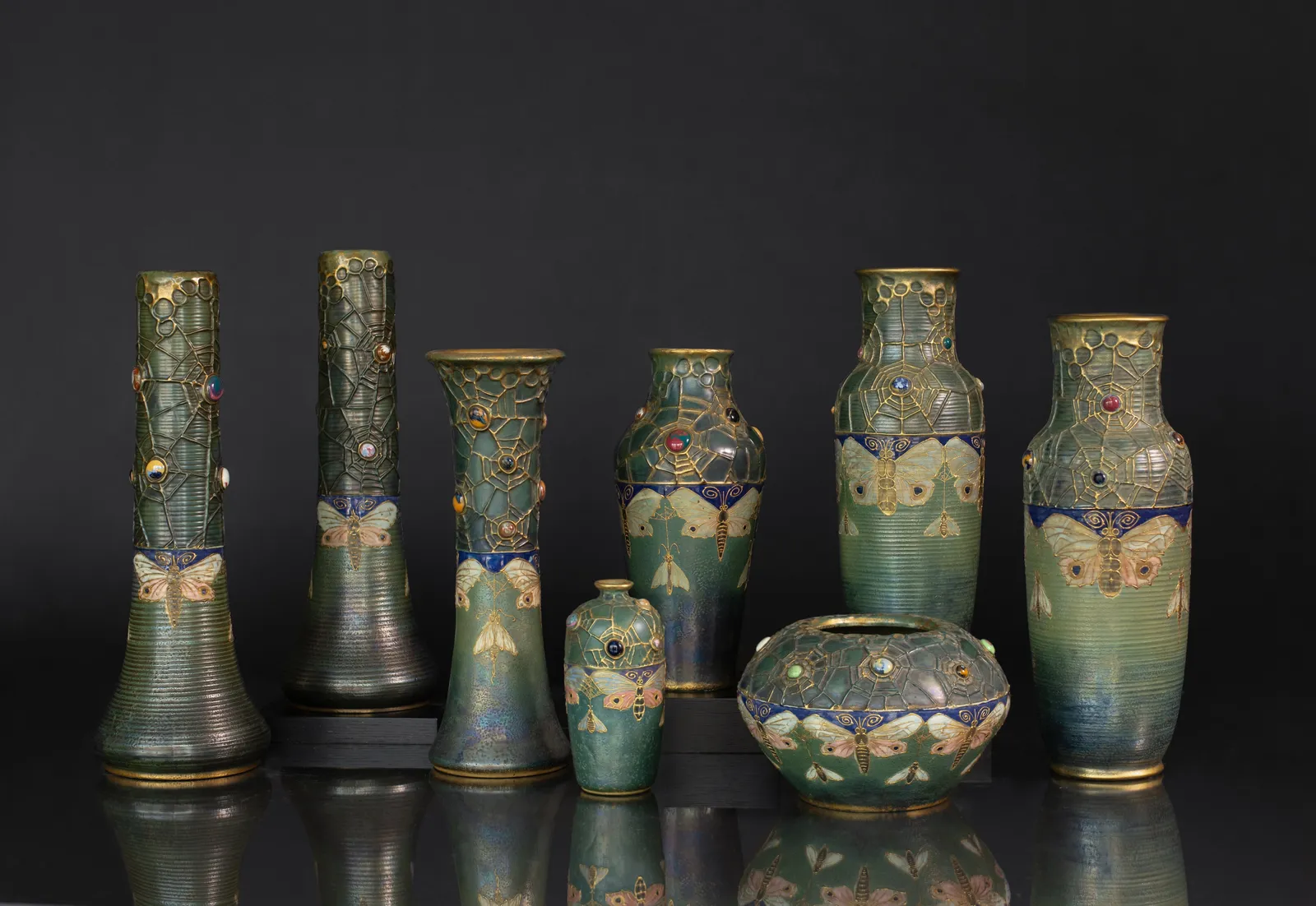 Amphora, Gres Bijou Series Butterflies & Spiderwebs Vase,  1904-1906