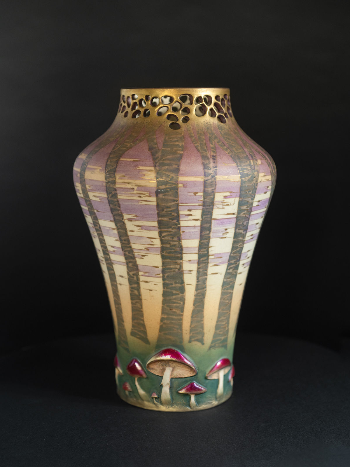 Amphora, Reticulated Vase with Forest and Mushroom Motif,  c. 1907