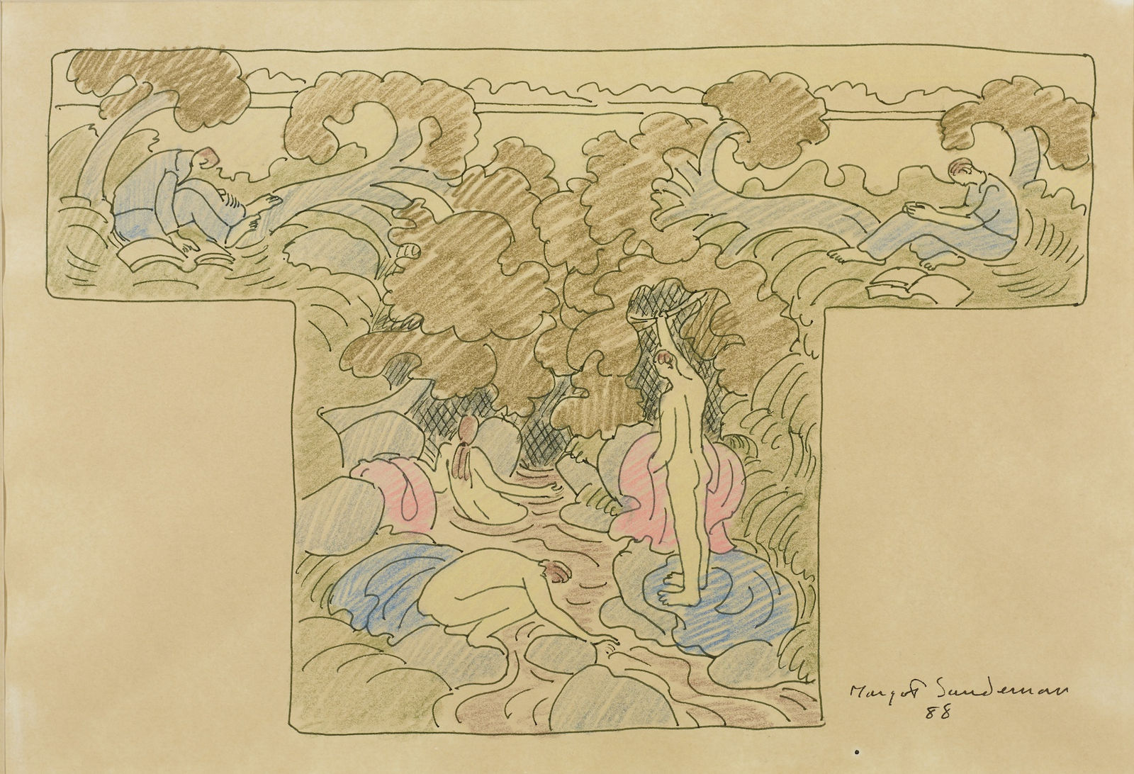 Margot Sandeman, Study for Bathers in a Gorge, 1988