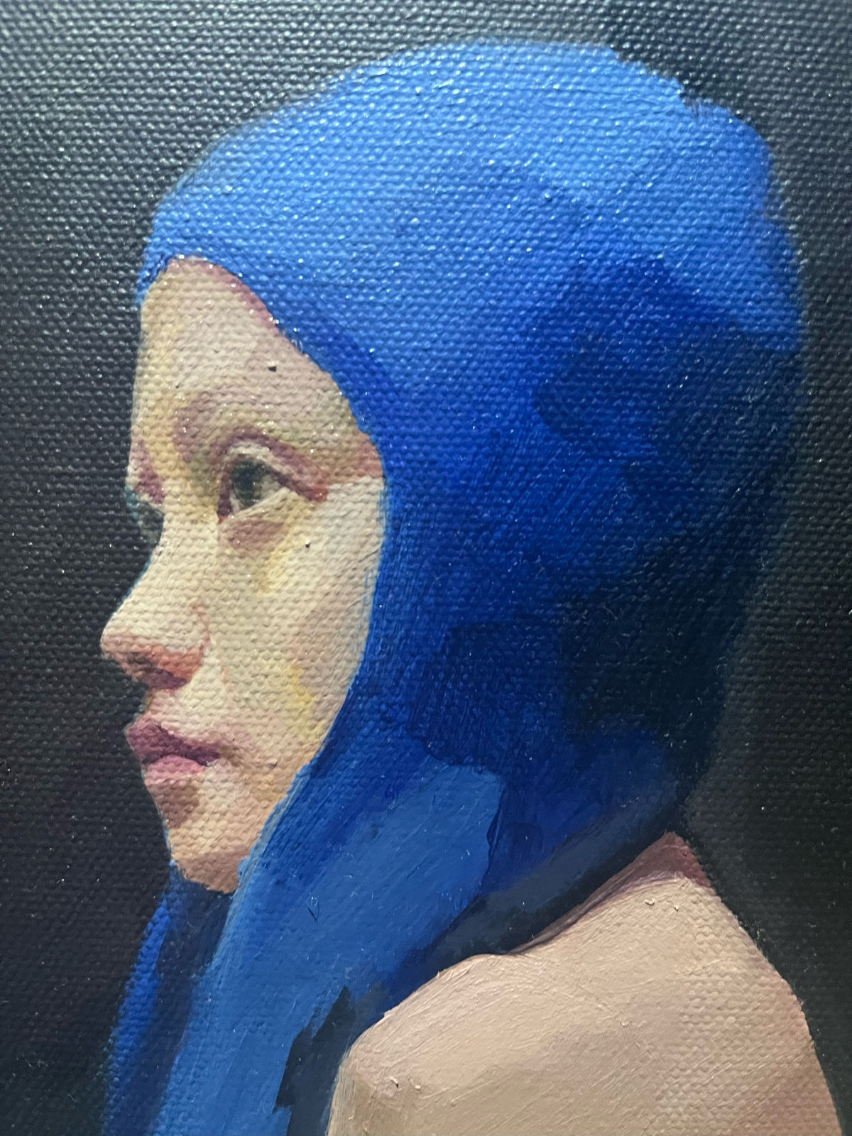 Cherylene Dyer, Knitted blue hat