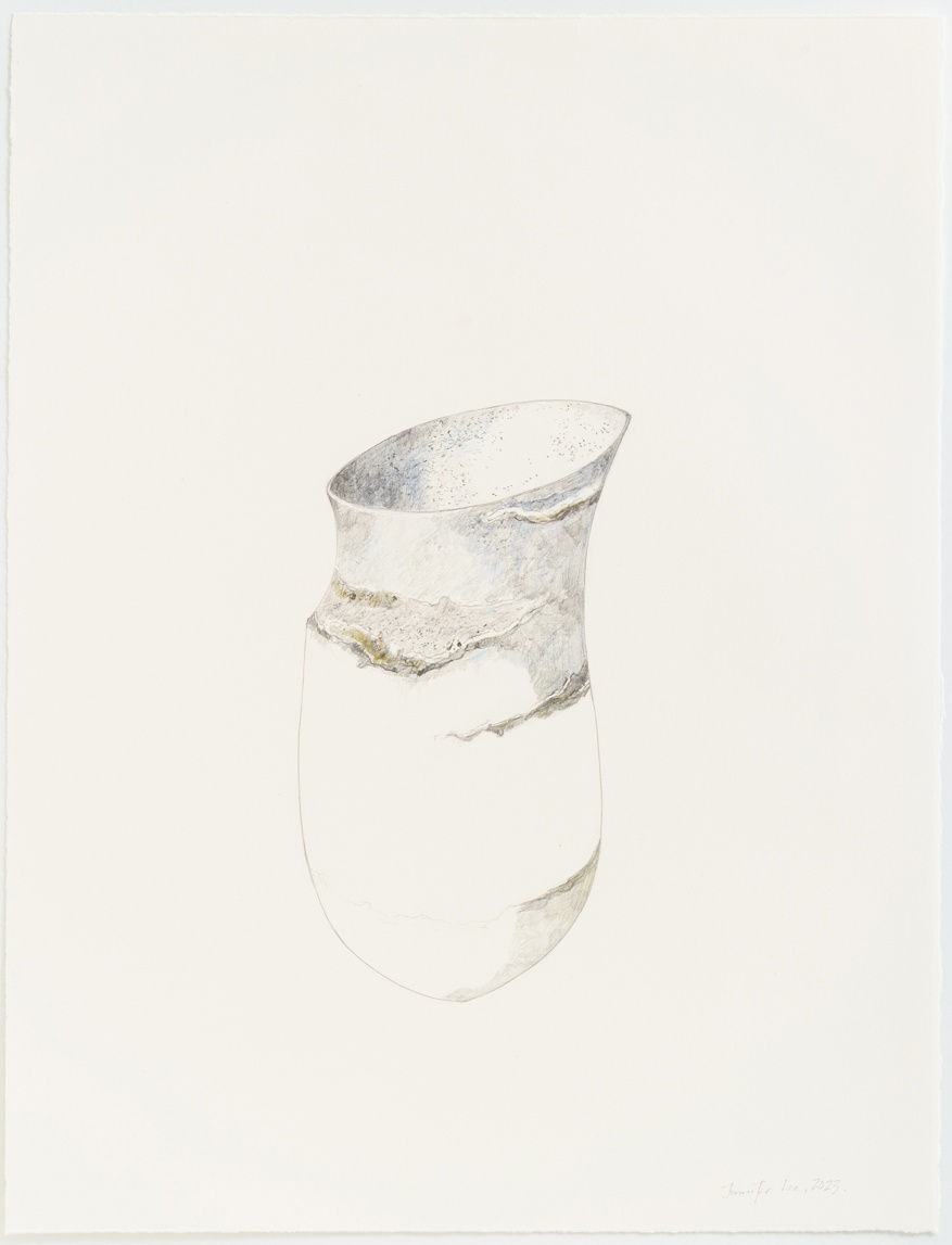 ジェニファー・リー, JL 923 (Blue, dark base, haloed olive traces, granite band, tilted), 2023