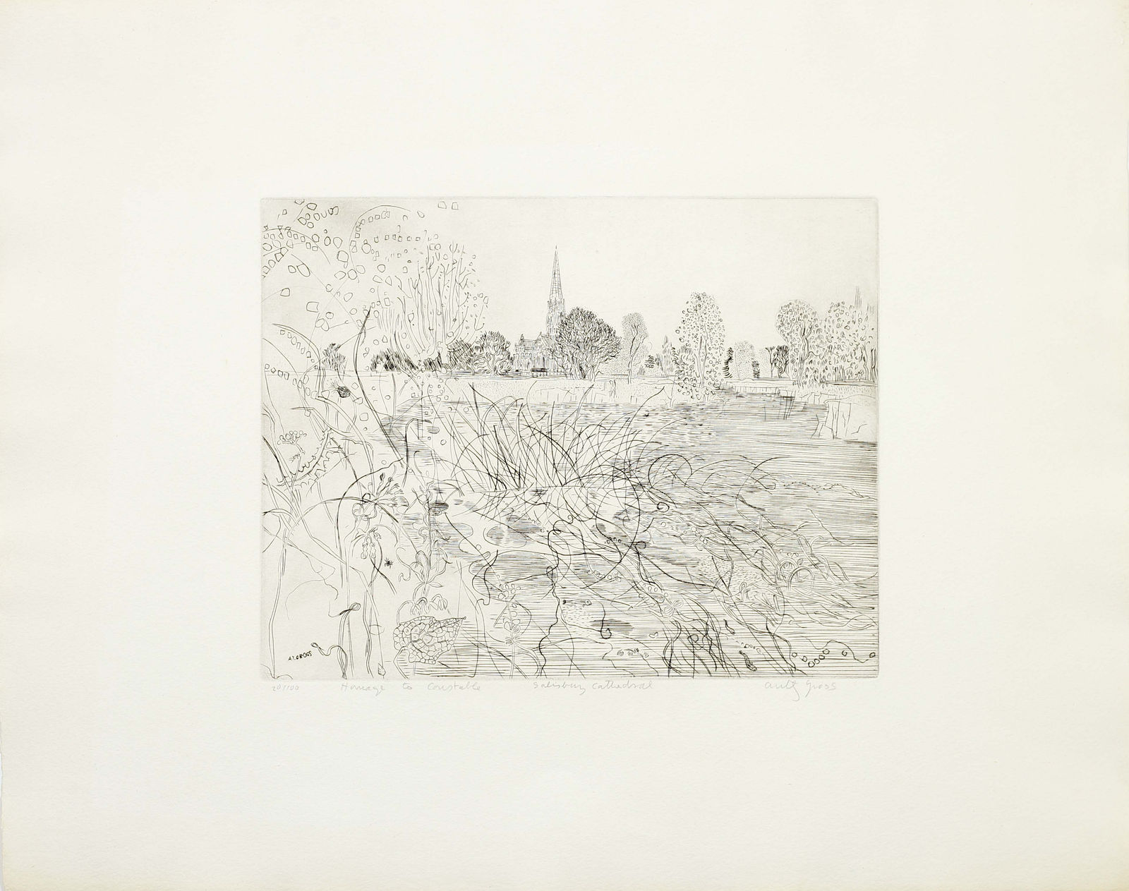 Anthony Gross, Homage to Constable - Salisbury Cathedral, 1975