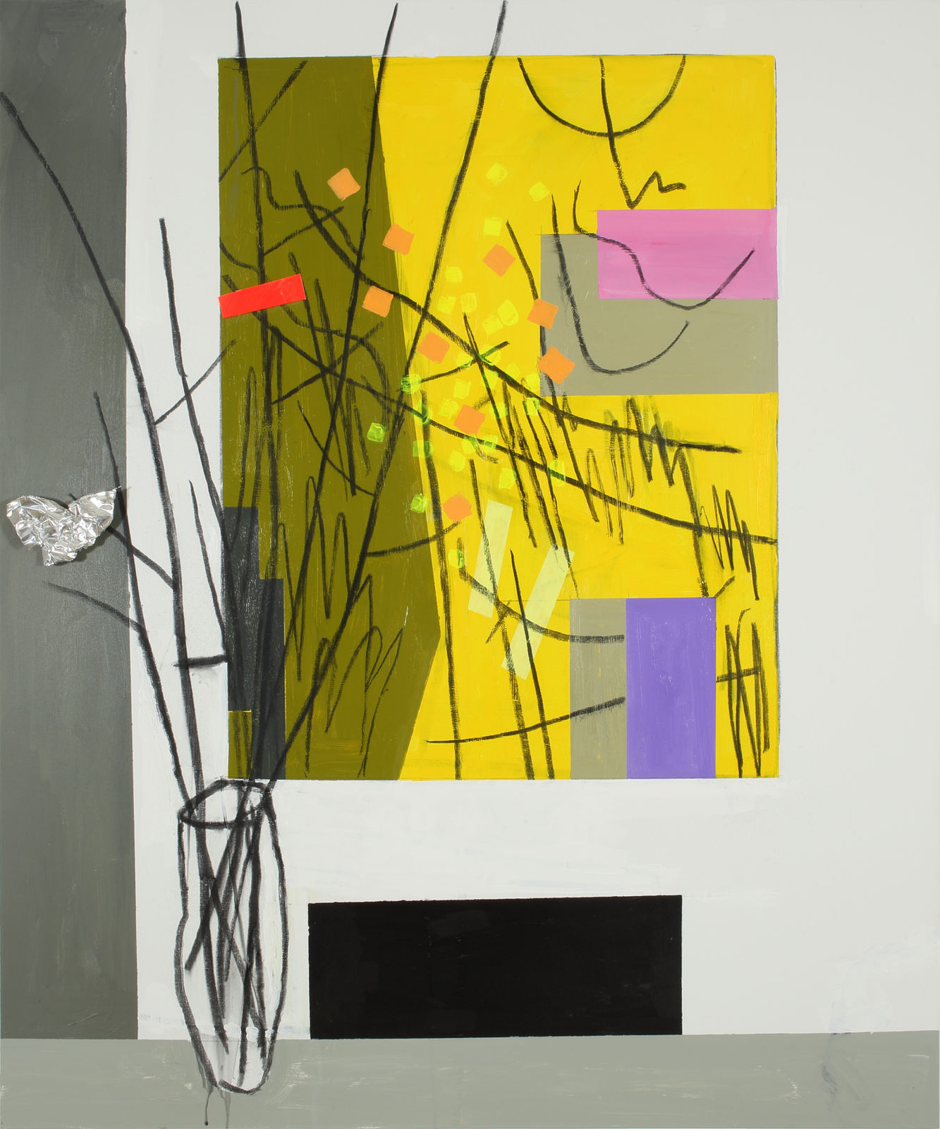 Bruce McLean, Twig Arrangement in Front of Garden Arrangement - Yellow, 2021