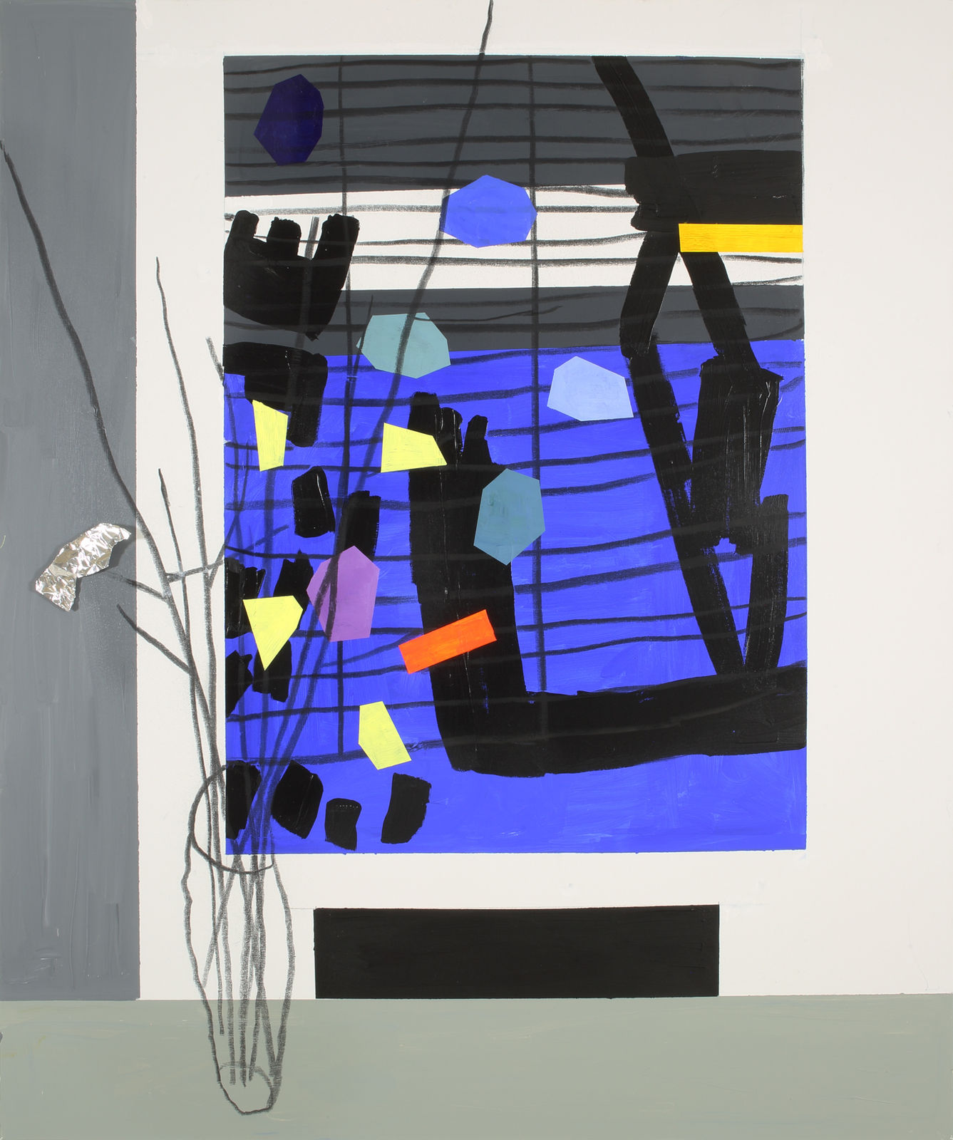 Bruce McLean, Twig Arrangement in Front of Garden Arrangement - Blue, 2021