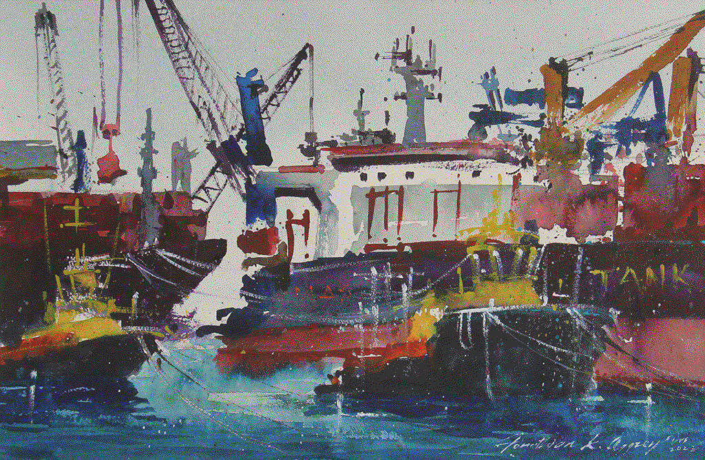 Explore the stunning watercolor painting by Jonathan Kwegyir Aggrey. Discover the beauty of Tema. view now at Berj Art Gallery.