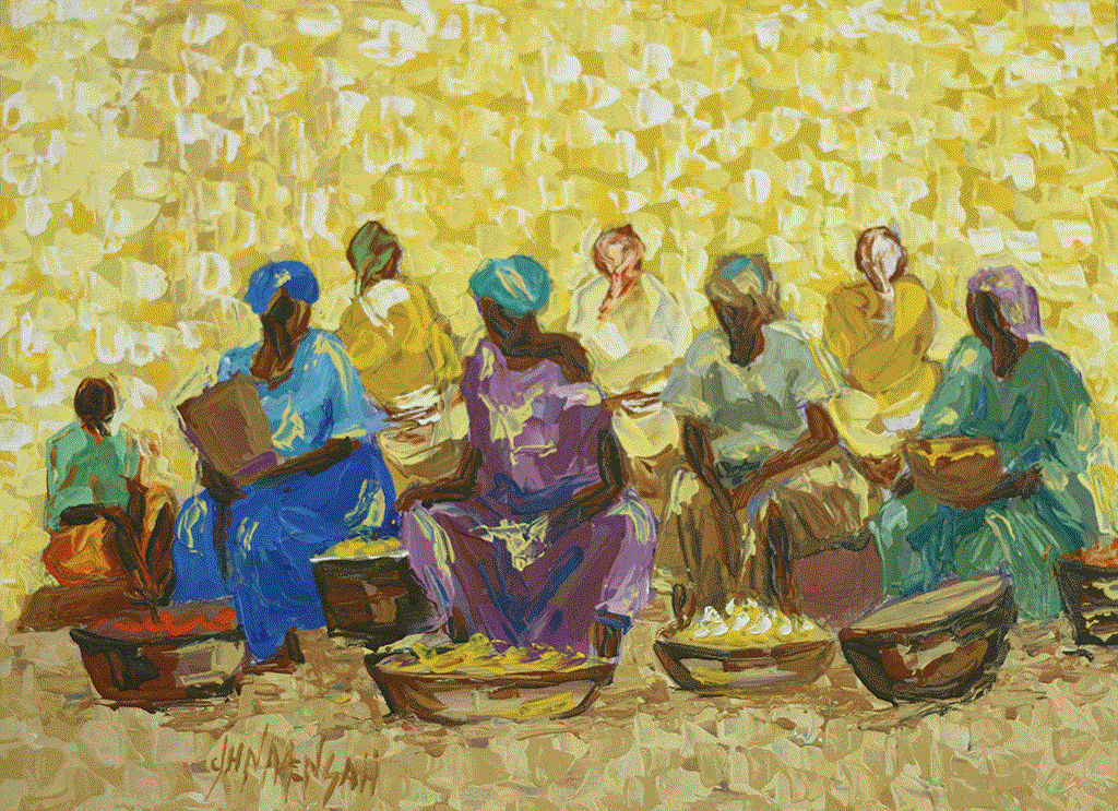 Discover the captivating artwork of John Mensah, including the vibrant 