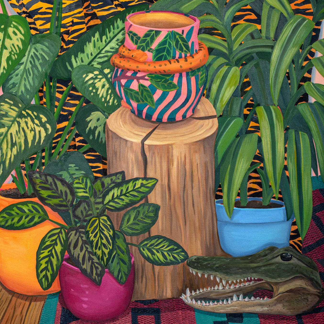 Anna Valdez Snake Vase with Taxidermy Alligator Head, 2022